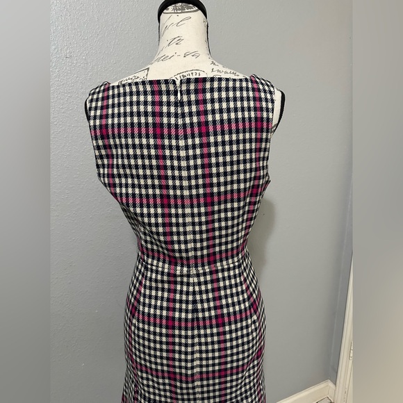 J.Crew Scoop neck Fit Flare Dress 8 Herringbone Twill Tall Lined Navy Pleated - Picture 6 of 13